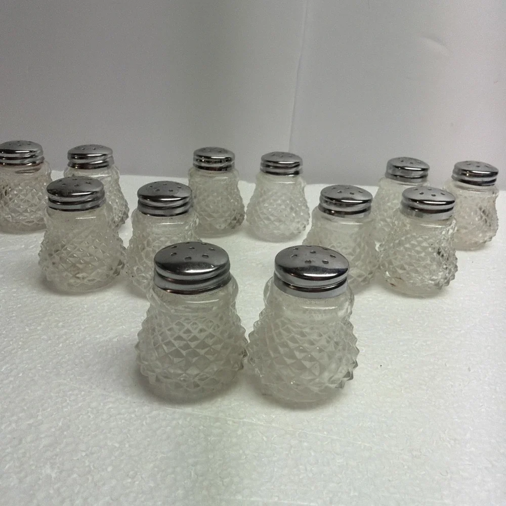 12 - Vintage Miniature Salt Pepper Shaker, Silver Plated Glass Honeycomb Style